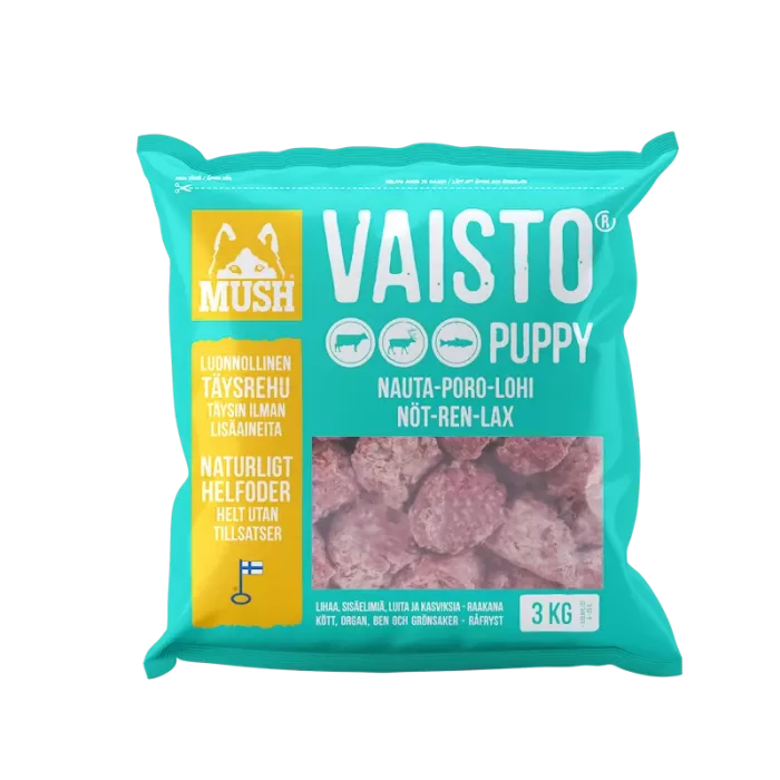 Mush Vaisto Puppy Nöt-Ren-Lax Isblå 3 kg - Köttbullar